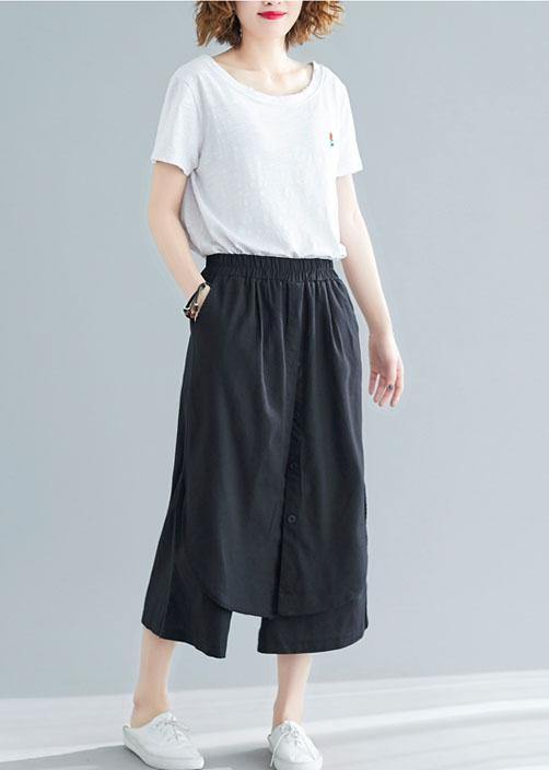 new black cotton casual pants skirts plus size elastic waist pants skirts - SooLinen