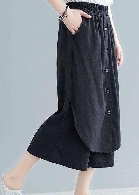 new black cotton casual pants skirts plus size elastic waist pants skirts - SooLinen