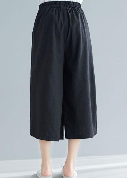 new black cotton casual pants skirts plus size elastic waist pants skirts - SooLinen