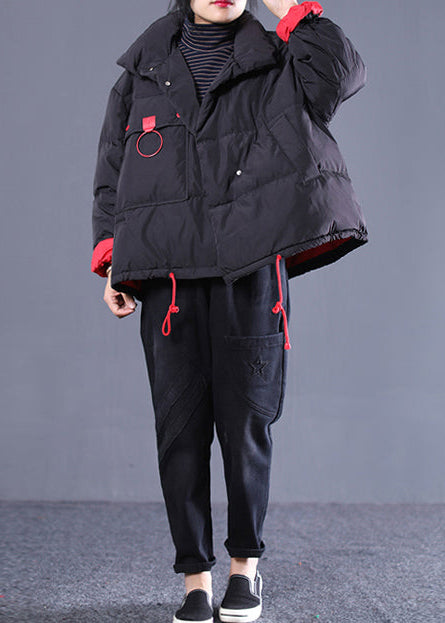 Neue schwarze plus größe kleidung stehkragen stepp mantel Elegante kordelzug taschen daunenmantel