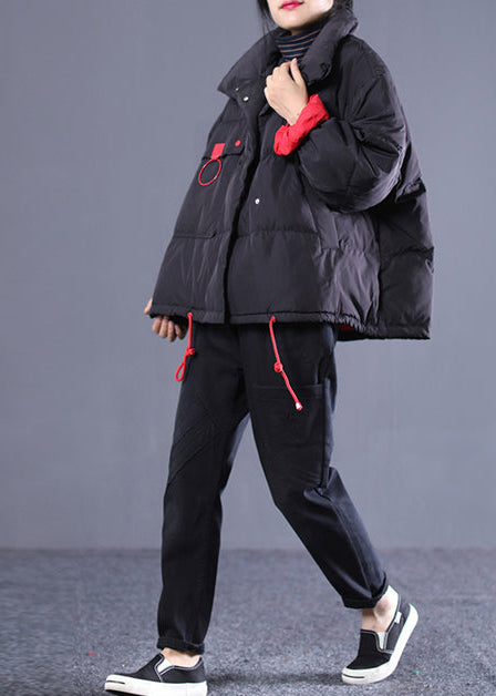 Neue schwarze plus größe kleidung stehkragen stepp mantel Elegante kordelzug taschen daunenmantel