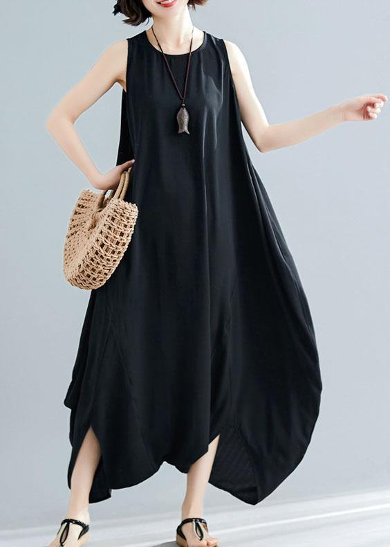 new black sleeveless cotton jumpsuit pants fashion unique women wide leg skirts pants - SooLinen