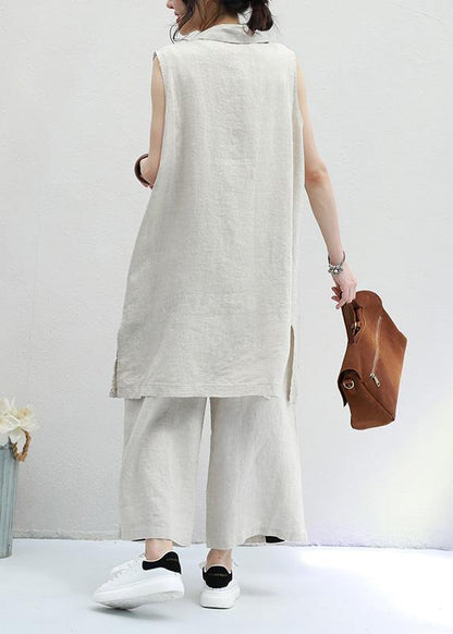 new black striped casual waistcoat and elastic waist wide leg pants - SooLinen