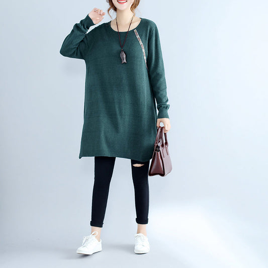 neues lässiges grünes gemütliches Baumwollpulloverkleid übergroße lässige Damen-Strickkleider