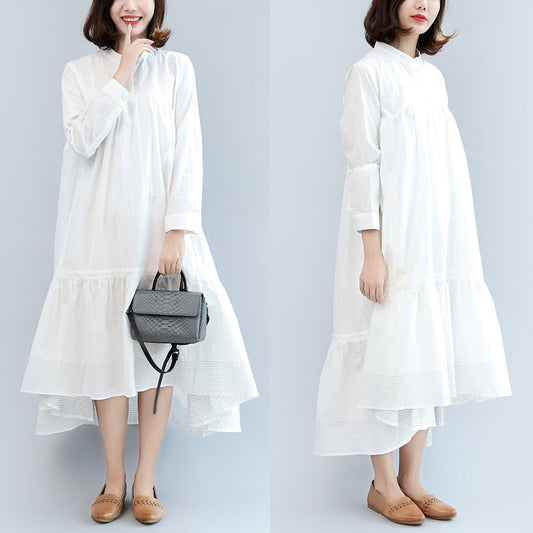 Neue herbst weiß casual baumwolle plus größe frauen kleid langarm maxi kleid
