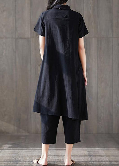 new fashion lapel asymmetric tops and harem pants black two pieces - SooLinen