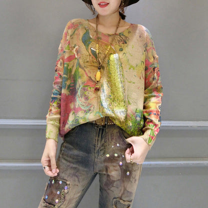 Neue mode warm gold phoenix druck baumwolle stricken pullover plus größe langarm casaul frauen pullover