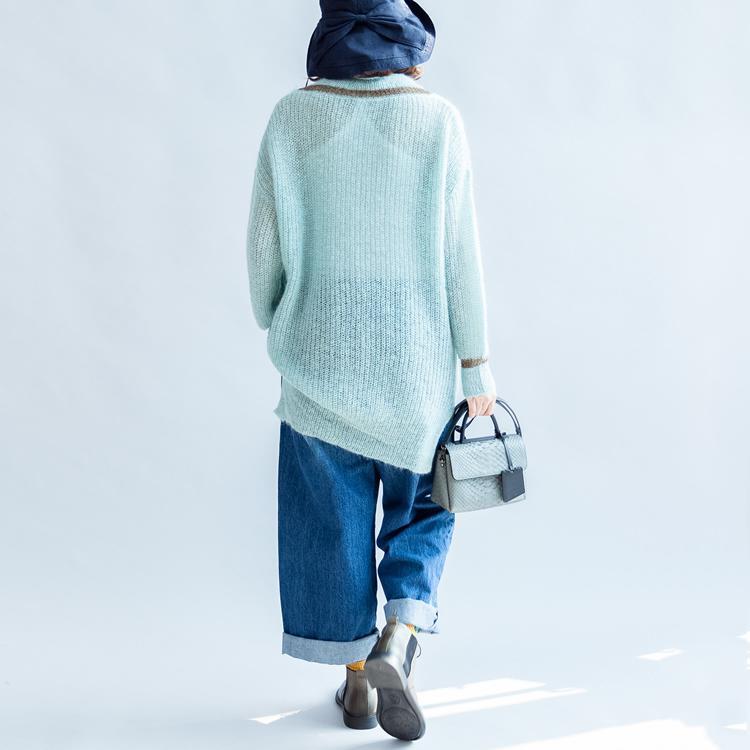 neuer hellblauer warmer Wollpullover übergroßer lässiger Stricktop mit V-Ausschnitt
