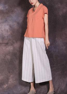 new linen vintage women casual white striped crop pants skirts - SooLinen