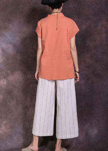 new linen vintage women casual white striped crop pants skirts - SooLinen