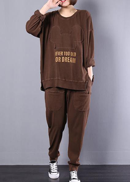 new loose large size literary retro old patched tops harem pants two-piece - SooLinen