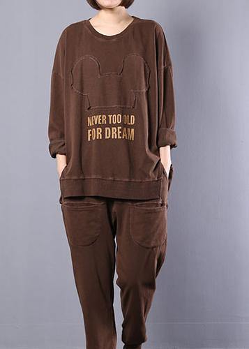 new loose large size literary retro old patched tops harem pants two-piece - SooLinen