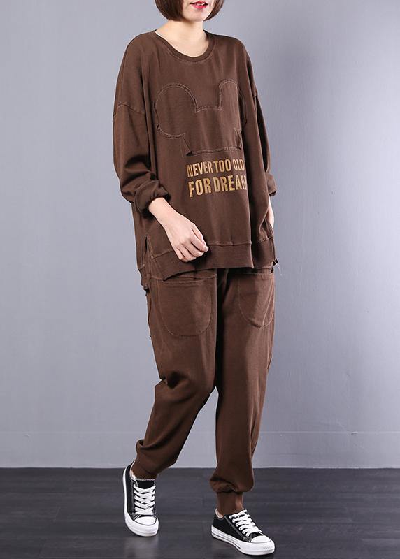 new loose large size literary retro old patched tops harem pants two-piece - SooLinen