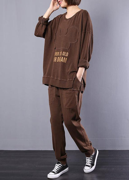 new loose large size literary retro old patched tops harem pants two-piece - SooLinen