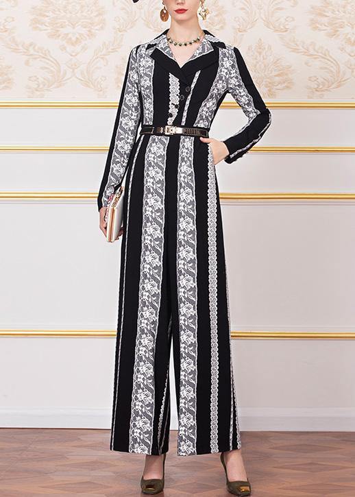 new striped vintage jumpsuit pants  women wild long sleeve jumpsuit - SooLinen