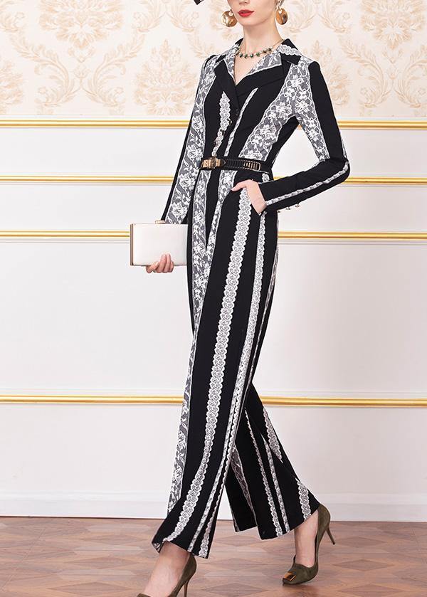 new striped vintage jumpsuit pants  women wild long sleeve jumpsuit - SooLinen