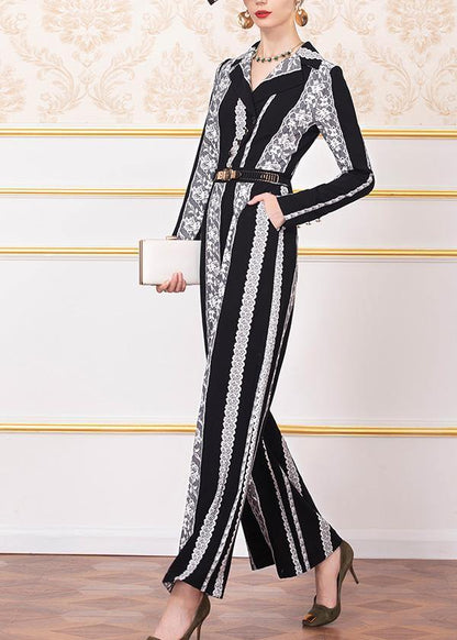 new striped vintage jumpsuit pants  women wild long sleeve jumpsuit - SooLinen