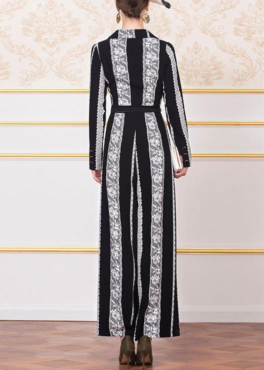 new striped vintage jumpsuit pants  women wild long sleeve jumpsuit - SooLinen