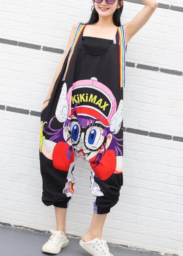 new summer black cartoon prints women casual jumpsuit harem pants - SooLinen