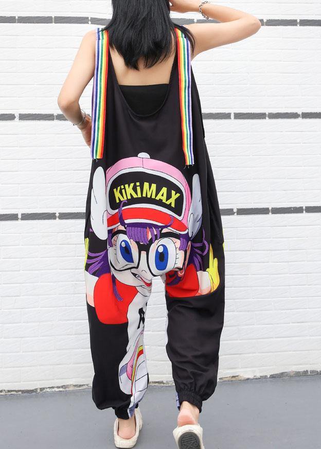 new summer black cartoon prints women casual jumpsuit harem pants - SooLinen