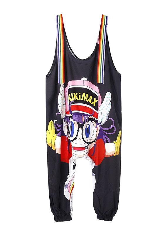new summer black cartoon prints women casual jumpsuit harem pants - SooLinen