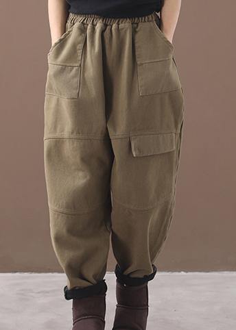 new thick cotton harem pants false pockets army green pants - SooLinen