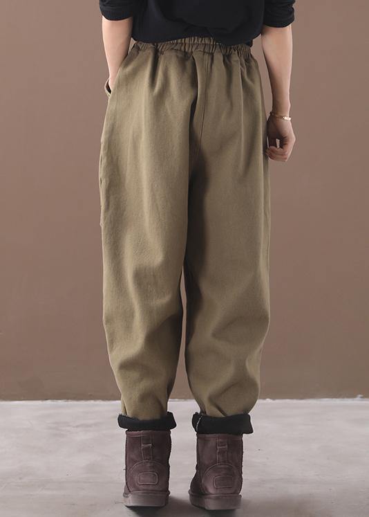 new thick cotton harem pants false pockets army green pants - SooLinen