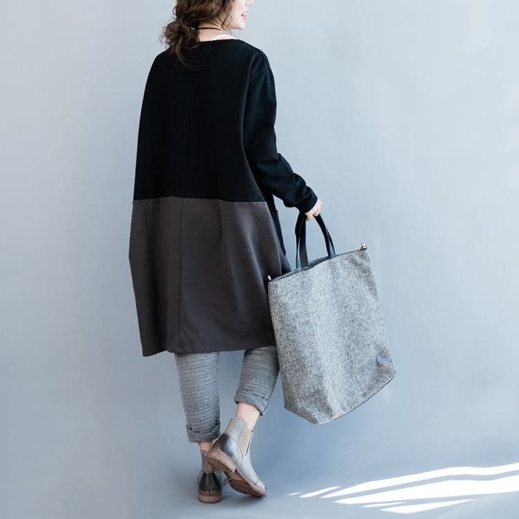 Oversize Herbst Winter Prints Baumwollkleider schwarz grau Patchwork dickes Umstandskleid