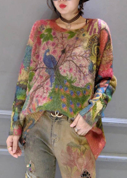 Oversize-Cordpullover mit Vintage-Prints, dicke, warme Langarm-Strickoberteile