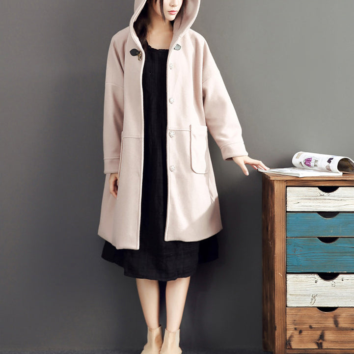 rosa lässige Langarm-Oberbekleidung Baggy Loose Hooded Solid Trenchcoats