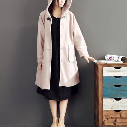 rosa lässige Langarm-Oberbekleidung Baggy Loose Hooded Solid Trenchcoats