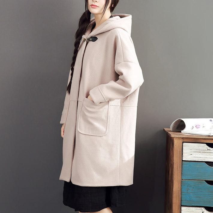 rosa lässige Langarm-Oberbekleidung Baggy Loose Hooded Solid Trenchcoats
