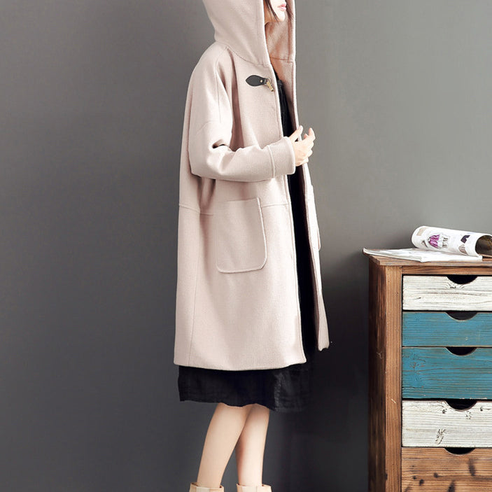 rosa lässige Langarm-Oberbekleidung Baggy Loose Hooded Solid Trenchcoats