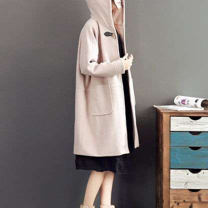 rosa lässige Langarm-Oberbekleidung Baggy Loose Hooded Solid Trenchcoats