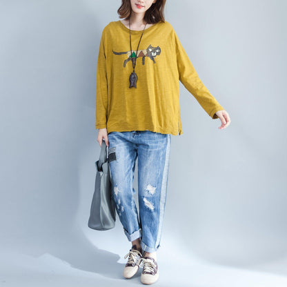 Plus Size lässiges Baumwoll-T-Shirt gelb gemütliches Herbstoutfit