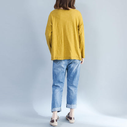 Plus Size lässiges Baumwoll-T-Shirt gelb gemütliches Herbstoutfit