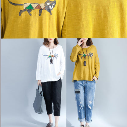 Plus Size lässiges Baumwoll-T-Shirt gelb gemütliches Herbstoutfit