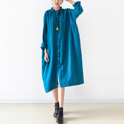 Plus Size Leinenkleider 2024 Trend Blaue Oversize Shirts Kaftane Herbst Outfits