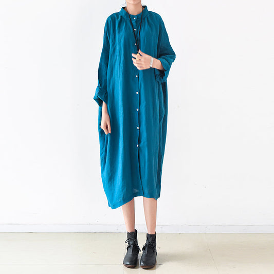 Plus Size Leinenkleider 2024 Trend Blaue Oversize Shirts Kaftane Herbst Outfits