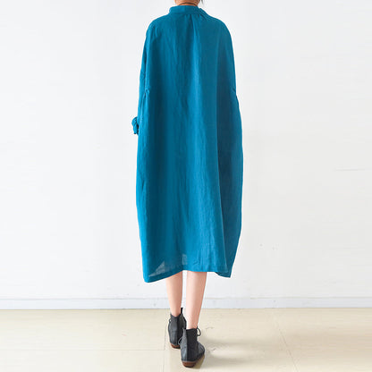 Plus Size Leinenkleider 2024 Trend Blaue Oversize Shirts Kaftane Herbst Outfits