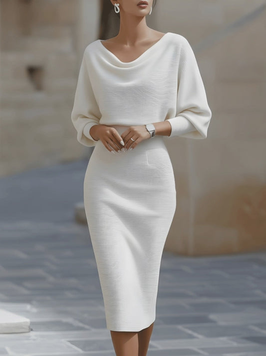 White Draped Batwing Midi Dress