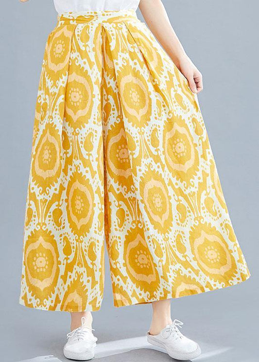printed wide leg pants fashion elastic waist casual wild pants skirt - SooLinen