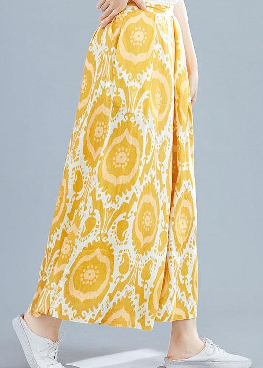 printed wide leg pants fashion elastic waist casual wild pants skirt - SooLinen