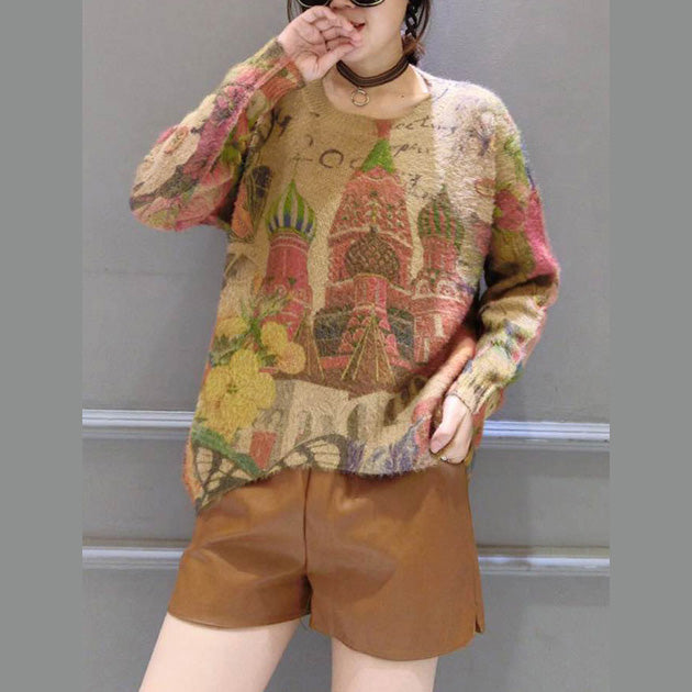 druckt wilde lässige Damen-Baumwoll-Strickoberteile in Übergröße mit Rundhalsausschnitt, einzigartiger Pullover