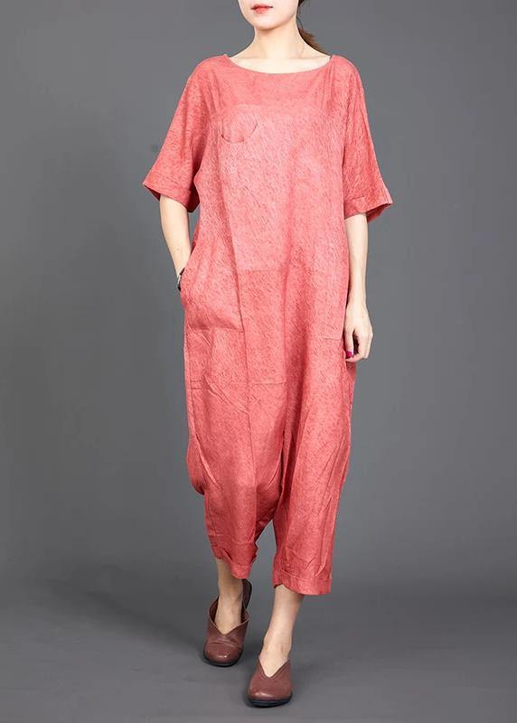 red cotton jumpsuit pants Omychic Solid Color Casual Loose Comfortable Jumpsuit - SooLinen