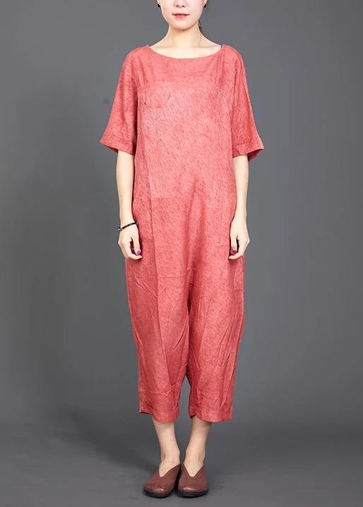 red cotton jumpsuit pants Omychic Solid Color Casual Loose Comfortable Jumpsuit - SooLinen