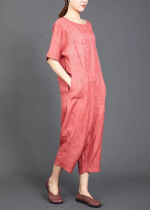 red cotton jumpsuit pants Omychic Solid Color Casual Loose Comfortable Jumpsuit - SooLinen
