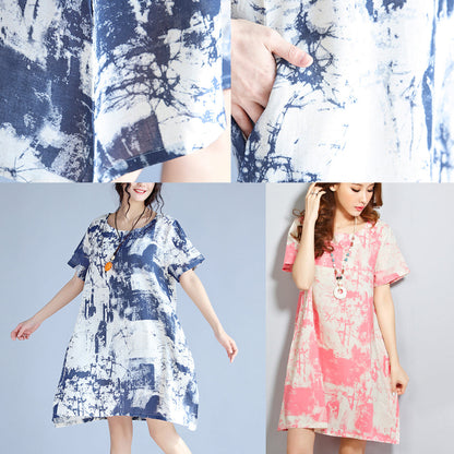 red linen dresses casual linen cotton dress vintage prints o neck short sleeve cotton dress