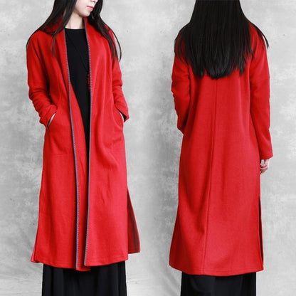 red plus size clothing sweaters pockets side open coats - SooLinen