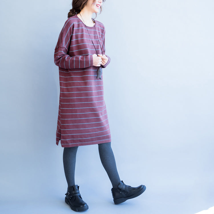 red striped fashion sweater oversize casual long sleeve knit dress